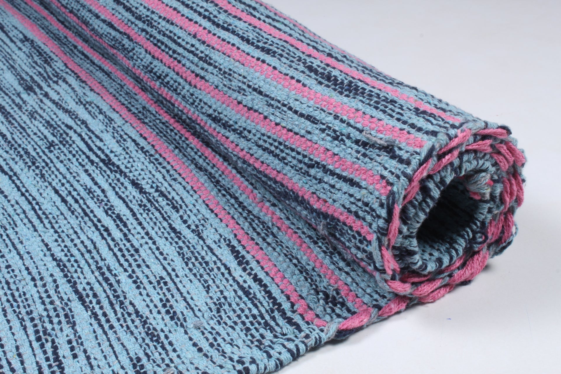 Blue and Black Shaded Yoga Mat with Pink Stripes